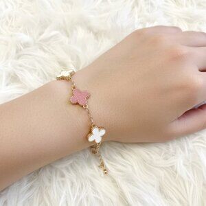 Pink & White Four-Leaf Clover Bracelet – Lucky & Minimalist VCA-Style